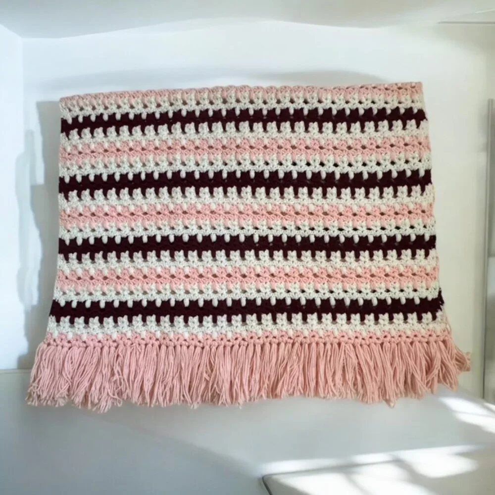 Handmade Afghan Throw w Fringe